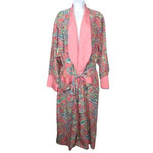 Vintage Victoria's Secret Gold Label Silky Robe Pink Multi Color Paisley Print L